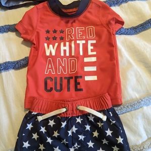 Red white blue rash guard and trunk set